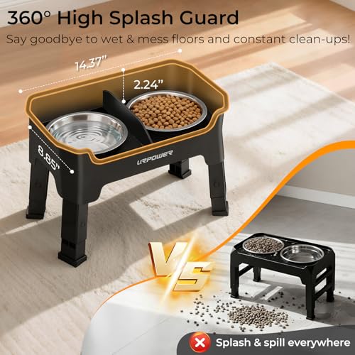URPOWER Mess Proof Elevated Dog Bowls, Splash Guard Raised Bowl Stand - color: Matte Black, size: Small