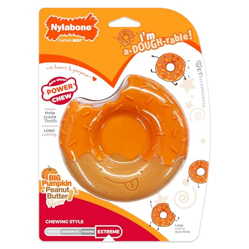 Nylabone Power Chew Novelty Donut Durable Dog Chew Toy, Large - color: Pumpkin, size: Large