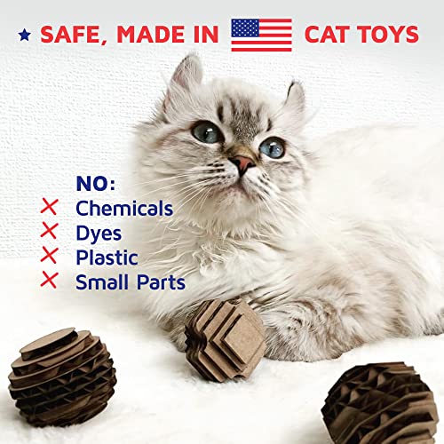 Cat Ball Toys by Americat – Made in USA – Safe Cardboard Cat Toys – for Interactive and Independent Play, Exercise & Stress Relief for All Breeds & Ages (Variety Pack of 3 Balls) - style: Variety Pack