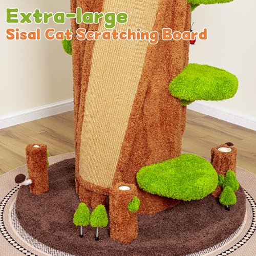 90.5-Inch Luxury Cat Tree for Large Cats, Heavy-Duty Multi-Level Cat Tower with 6 Condos, Washable Cushions and Sisal Scratching Posts for Multi-Cat Homes - color: Green