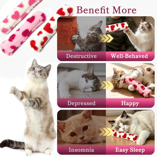 Plush Cat Pillow Toy with Catnip & Crinkle Paper, Interactive Kick Sticks for Cats, Soft Kitten Chew Bite Toys for Teeth Cleaning, Indoor Cat Enrichment Toys (Red Heart Toys 3 Pack) - color: Red Heart Toys 3 Pack