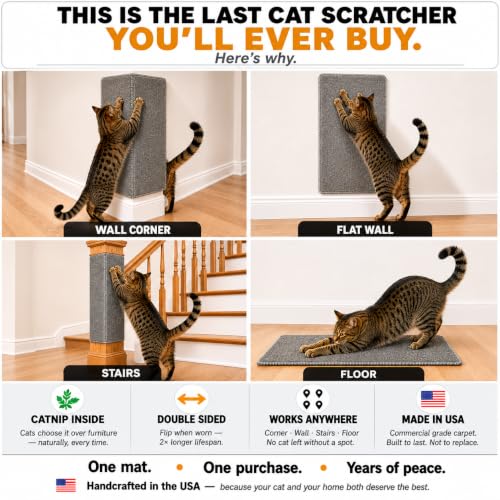 Wall Cat Scratcher & Corner Cat Scratcher – Indoor Scratching Post for Cats – Carpet Scratching Pad – Corner Scratchers for Indoor Cats – Wall Mounted Cat Mat