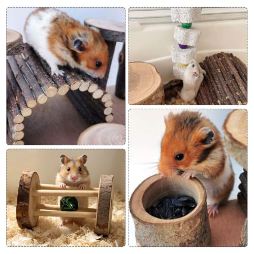 Hamiledyi Hamster Playground Wooden Cage Accessories, Gerbil Climbing Toys
