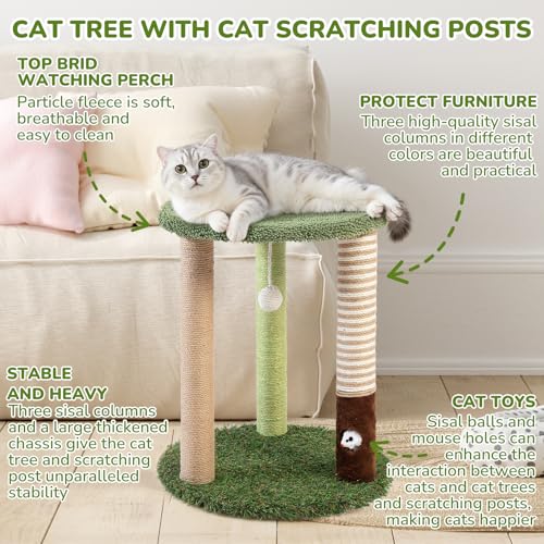 Woochpet Cat Scratching Post Small Cat Tree Tower with Soft Cat Bed for Cat - color: 3-Posts, size: 17 IN