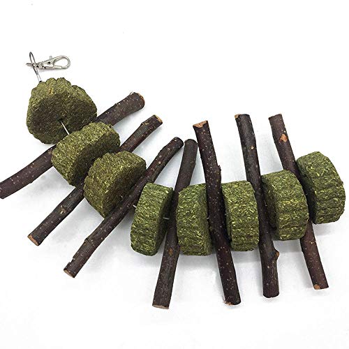 Bunny Chew Toys for Teeth, Organic Apple Wood Molar Sticks with Timothy Hay Circles for Bunny Chinchilla Guinea Pig Hamsters Holland Lop Prairie Dogs Squirrels Gerbils, Improves Dental Health - color: 1 PCS Apple Stick String
