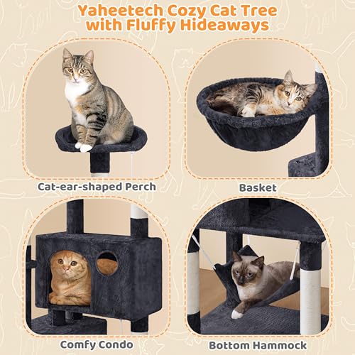 Yaheetech 64.5in Cat Tree for Large Cats with 2 Condos, 2 Perches - color: Black, size: 64.5in