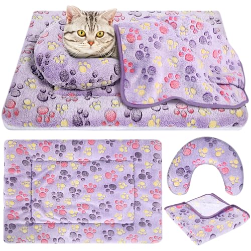 Namalu 3 Pack Soft Cat Bed Mat with Blanket and Pillow Indoor - style: Paw