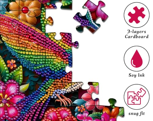 Colorful Hummingbird Puzzle for Adults, Round Beaded Art Bird Flower Puzzle - style: Colorful Hummingbird Puzzle