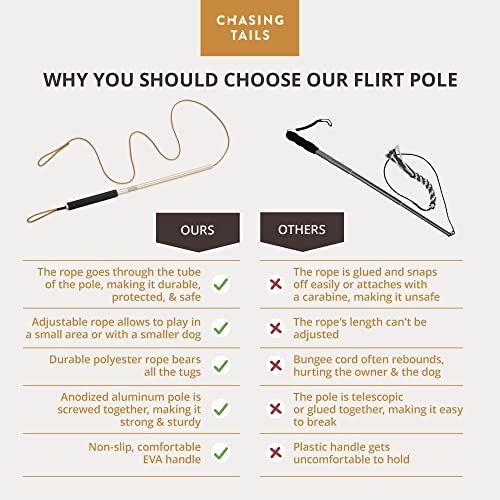 Chasing Tails Flirt Pole for Small Dogs - 26 Inch with 70 Inch Rope and Two Toys -Interactive Play Equipment for Small and Medium Breeds - Durable and Fun Exercise Tool for Active Pets - size: Pole - 26 Inch