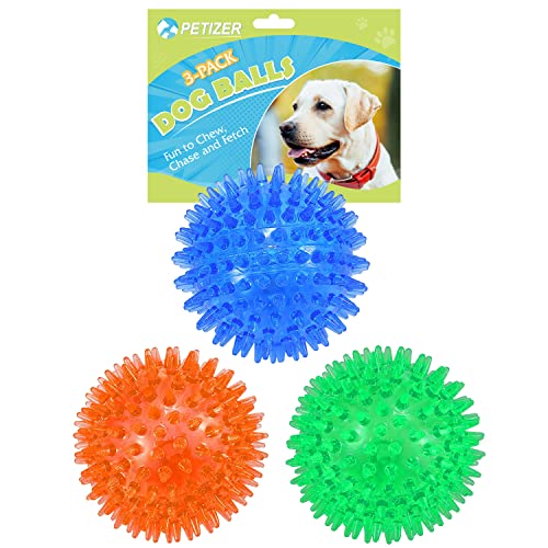 petizer 3 Pack 2.5” Squeaky Dog Toy Balls, Floating Pool Balls, Spiky Dog Balls Water Toys, Durable Interactive Fetch Toys for Puppy, Dog Chew Toys for Teething (2.5", Small Dog) - color: Blue+Orange+Green, size: 2.5" (Small Dog)