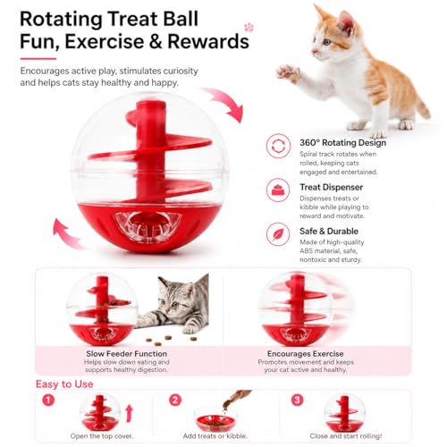 Cat Slow Feeder Puzzle Ball - 2 * 2in Interactive Treat Dispenser Toy for Cats, Helps Relieve Boredom, Promotes Healthy Eating, Reduces Fast Eating, Cat Food Puzzle Ball