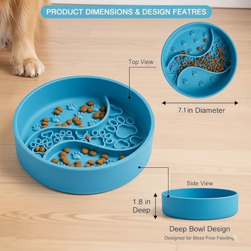 2026 New Silicone Slow Feeder Pet Bowl – 1.8 in Deep Slow-Eat Dog & Cat Bowl with Strong Suction Base, Dry & Wet Food Separation, 2–3 Cups Capacity, Easy Clean Non-Slip Design,BPA-Free - color: Sage Green
