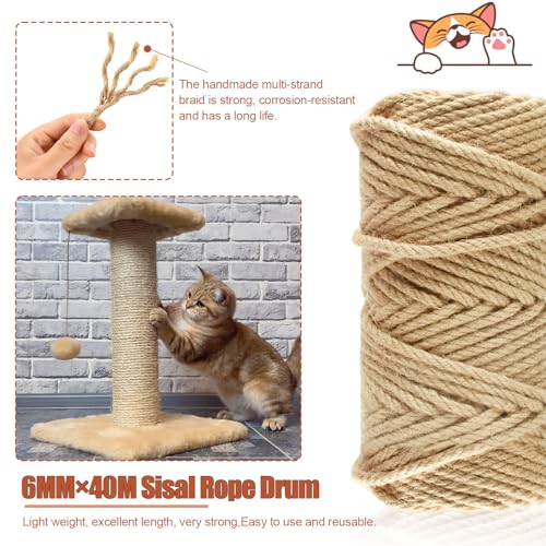 6mm Natural Sisal Rope for Cat Scratching Posts - size: 50M