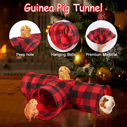 YUEPET 3 Way Bunny Hideout Tunnel, Guinea Pig Toys, Red Plaid - color: Plaid