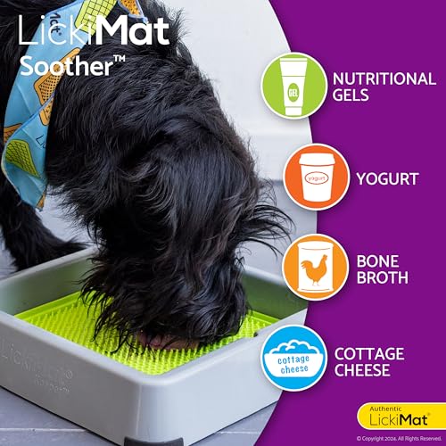 LickiMat Classic Soother Slow Feeder for Dogs Lick Mat Boredom Anxiety Reducer Perfect for Food Treats Yogurt Liquid Food Peanut Butter Fun Alternative to a Slow Feed Dog Bowl, Green - color: Green