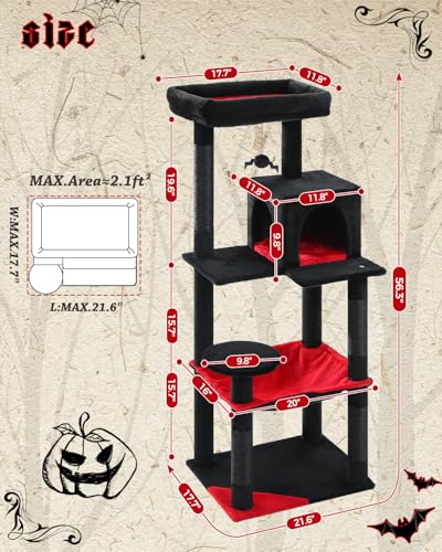MUTTROS 56.3" Cactus Cat Tree with Metal Hammock, 6 Tiers, Black - color: Black, size: 56.3in