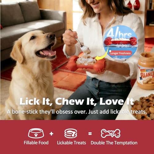 2-Pack Dog Toys Freeze Lick Bones Indestructible Dog Toys for Aggressive Chewers, Freezeable Slow Feeder for Teething Dental Care Toy Relief to Small/Medium Breeds Dog Bone Keep Busy