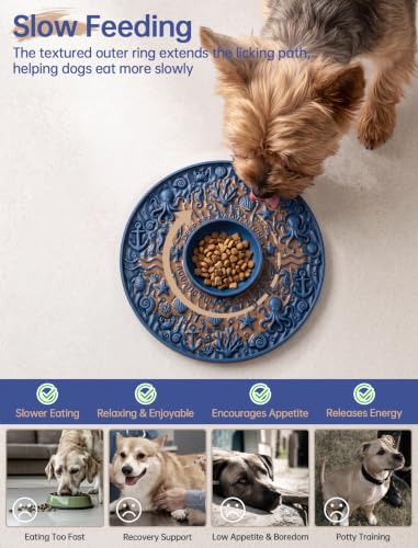 ZooZoo 2-in-1 Dog Lick Mat & Slow Feeder Bowl, Silicone Suction Cups, Blue