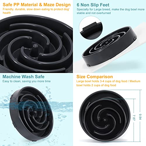 Slow Feeder Large Dog Bowl - Maze Puzzle Bowl for Medium to Large Dogs - Non Slip, Interactive, Bloat Stop, Healthy Feeding Dish - Gray - color: D-gray