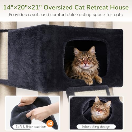 Globlazer 84" Multi-Level Large Cat Tree Tower with Extra Thick Full Sisal Scratching Posts, 2 Cat Condos, 3 Hanging Baskets, 2 Extra Large Platforms & Cat Scratching Ramp,S84, Dark Gray - color: Dark Gray, size: 84 Inch