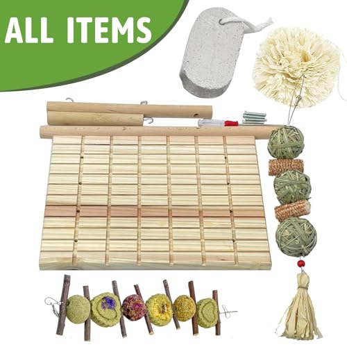 kathson Bunny Chew Toys for Teeth Grinding, Rabbit Wooden Scratch Board Feet Pad Platform Small Animals Play Toy for Guinea Pigs Chinchilla Hamsters Other Rodent Pets(A)