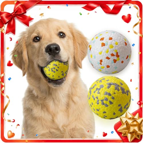 E-TPU Dog Balls, Tough High-Bounce Floating Fetch Toys, 2 Sizes - color: White & Yellow (2-Pack), size: Medium (3" diameter)