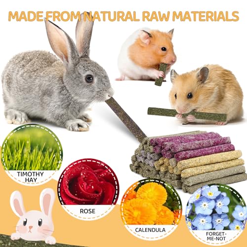 52Pcs Rabbit Chew Sticks, Guinea Pig Toys, Natural Timothy Teeth Stick - size: 52Pack-Sticks