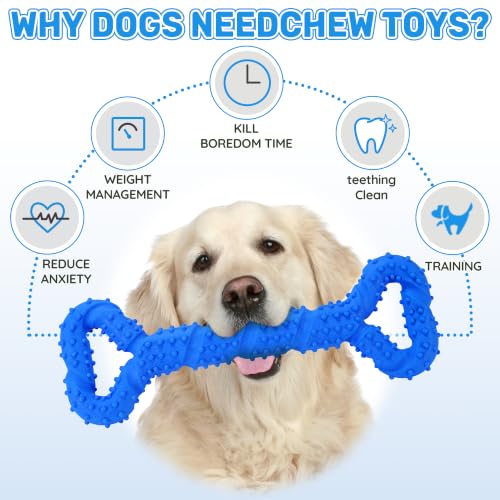LECHONG Durable Dog Chew Toys 13 Inch Bone Shape Extra Large Dog Toys with Convex Design Strong Tug Toy for Aggressive Chewers Medium and Large Dogs Tooth Cleaning - color: Blue