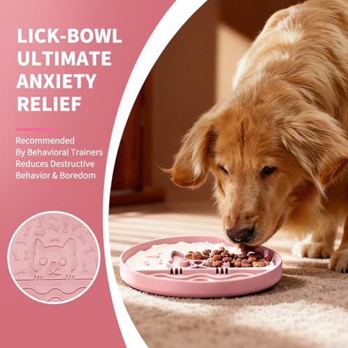 Slow Feeder Dog Bowl with Non-Slip Base, Silicone Puzzle Dog Food Bowl with Unique Design, Slow Feeding Bowl for All Types of Dogs Cats, Interactive Slow Eating, Anti-Choking - color: Pink