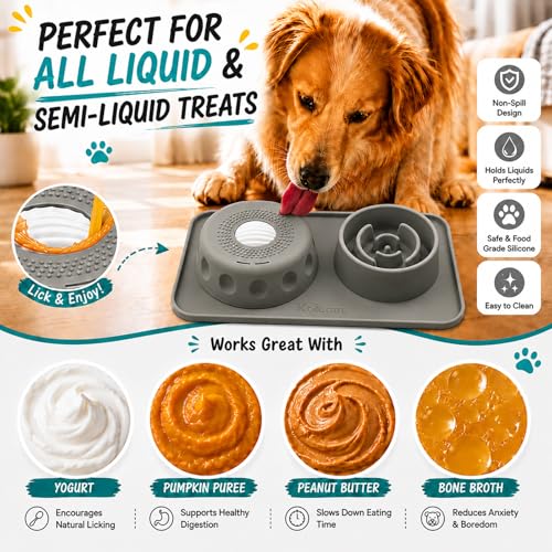 2 in 1 Silicone Slow Feeder Dog Bowl & Lick Bowl,Pet Feeding Bowl - color: Gray