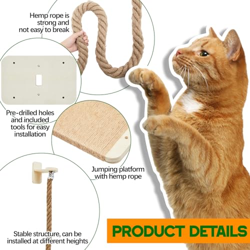 Weysat 2" x 4.92 ft Cat Climbing Rope with 2 Platform, Wood, Regular - color: Wood, style: Classic