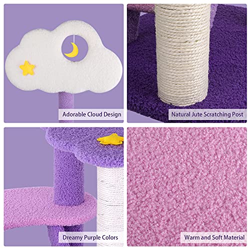 43 Inch Cat Tree Tower for Indoor Cats, Cute Purple Pink Cloud Cat Tower - size: 43 Inch Cat Tree