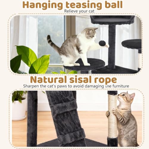 BestOffice 54" Cat Tree with Toy, Multi-Level Cat Tower Indoor Dark Gray - color: Dark Gray, size: 54 Inch