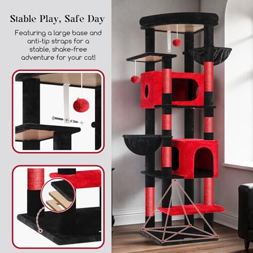 Globlazer 74in Gothic Heavy Duty Cat Tree Tower for Indoor Large Cats, S74 - color: Red Black