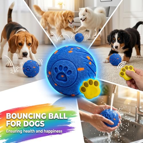 TEYYVN Interactive Dog Toys Dog Ball – 3 Play Modes Smart Moving Bouncing Dogs Ball, E-TPU Smart Dog Ball with Remote Control, Automatic Rolling Dog Toy for Small Medium Dogs to Boredom Relief (Blue) - color: Bronze