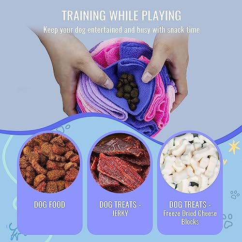 Pet Snuffle Ball, Puzzle Sniffing Interactive Dog Ball for Blind Dogs Training Stress Relief Dog Enrichment Toys Treat Machine Washable (Pink and Purple, 10cm) - color: Pink and purple, size: 10cm