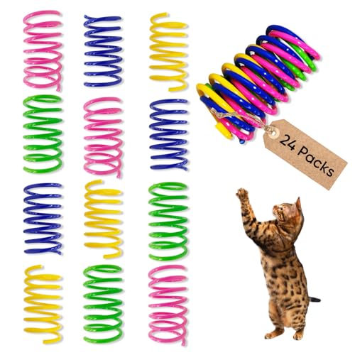 Cat Toys for Indoor Cats, 24 Pack Interactive Cat Spring Toys - color: 4-Color, size: 24 Packs