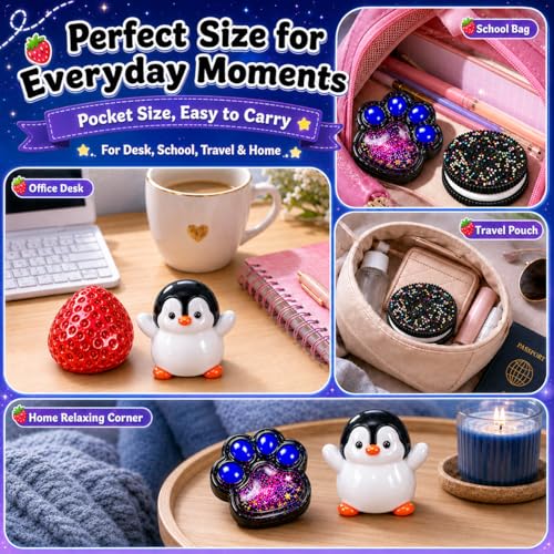 4PCS Cute Squishy Toys Set Strawberry Cookie Penguin Hamster Mochi Fidget Sensory Toy for Stress Relief Anxiety Calming Washable Desk Accessories Party Favors Gifts for Kids Adults