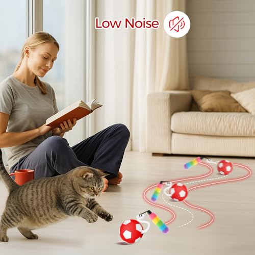 VIWIK Interactive Cat Toys for Indoor Cats, Automatic Motion Activated Kitten Ball Toy, Moving Stimulation Cat Toys for Bored Indoor Adult Cats, Low Noise Fast Rolling Moving Ball Red