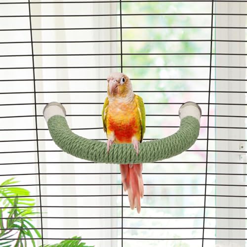 Hypeety U Shape Bird Hemp Rope Perch Parrot Paw Grinding Stand, Green, L