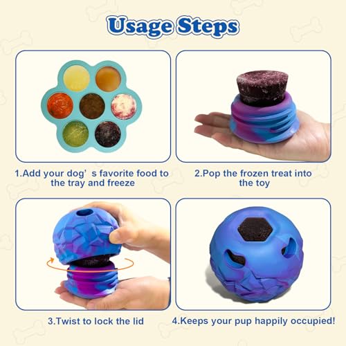 Small Frozen Treat Puzzle Ball, Interactive Fillable Rubber Dog Chew Toy - color: Blue, size: Small