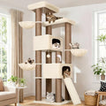 Globlazer 84" Multi-Level Large Cat Tree Tower with Extra Thick Full Sisal Scratching Posts, 2 Cat Condos, 3 Hanging Baskets, 2 Extra Large Platforms & Cat Scratching Ramp,S84, Beige - color: Beige, size: 84 Inch
