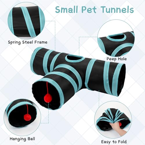 Rypet Guinea Pig Tunnel Hideout 3-Way Collapsible Pet Tubes, Blue Black - color: Blue Black