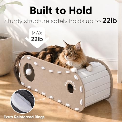 FUKUMARU Cat Bed Cave Tunnel, 31.5 Inch, Cat House Condo Indoor, Beige
