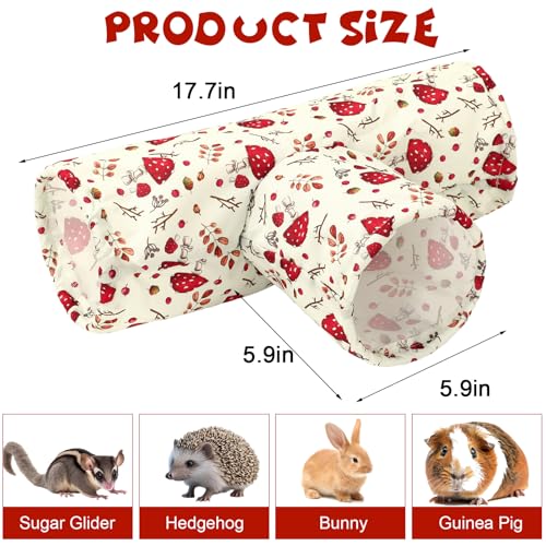 JarThenaAMCS Guinea Pig Tunnel 3 Way Washable Guinea Pig Hideout Foldable Rabbit Tunnel Red Beige Mushroom Small Animal Toy for Bunny Hamster Chinchilla Ferret Accessory