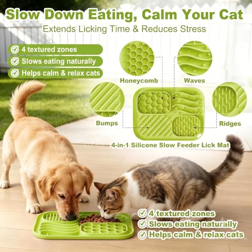 AZY Cat Lick Mat, Slow Feeder Mat, Wet Food Spoon, Treat Dispenser, 5PCS - color: green