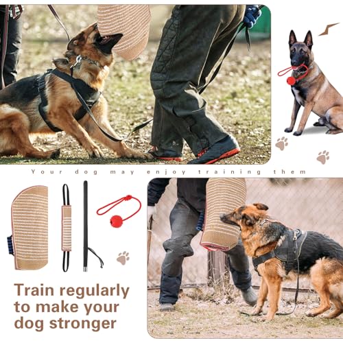 Leyndo 4 Pcs Dog Training Sleeve Set with Tug Pillow Stick Ball, Red - color: Red
