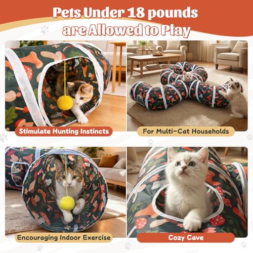 Cat Tunnel for Indoor Entertainment, Tear-Resistant Cat Play Tube with Play Ball, Collapsible Pet Tube with Interactive Peephole, Ideal for Kittens Puppies Rabbits (Octopus-Shaped) - color: Octopus-shaped