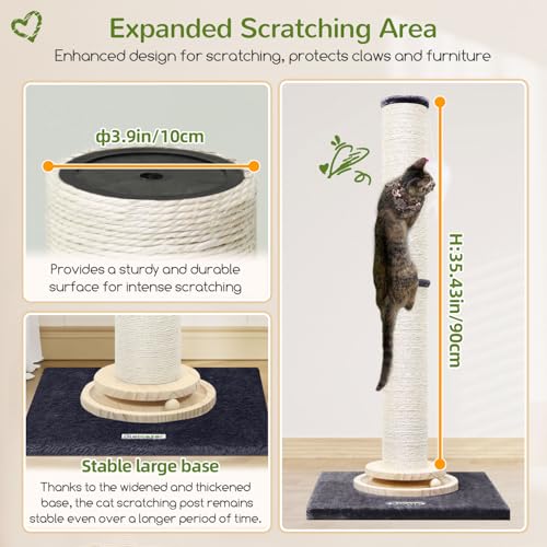 Globlazer 35in Tall 3.9-in Thick Cat Scratching Post for Adult Cats, SC35 - color: Dark Grey