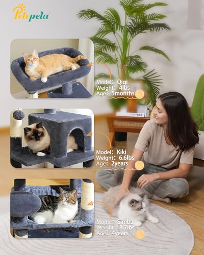 PETEPELA 32" Small Cat Tree for Kittens & Small Cats, Sisal Ramp, Smoky - color: Smoky Grey, size: 46 Inches